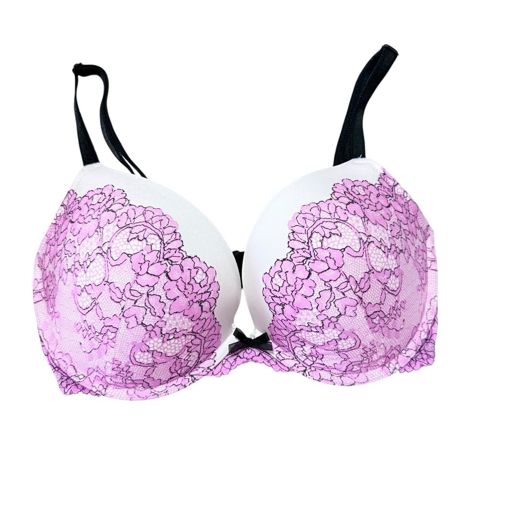 Vtg 2015 Victoria's Secret 34DD Dream Angels Push Up Bra Black & Pink Bow Accent